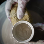 Richard Heeley at work in his pottery in Shropshire Feb 2018